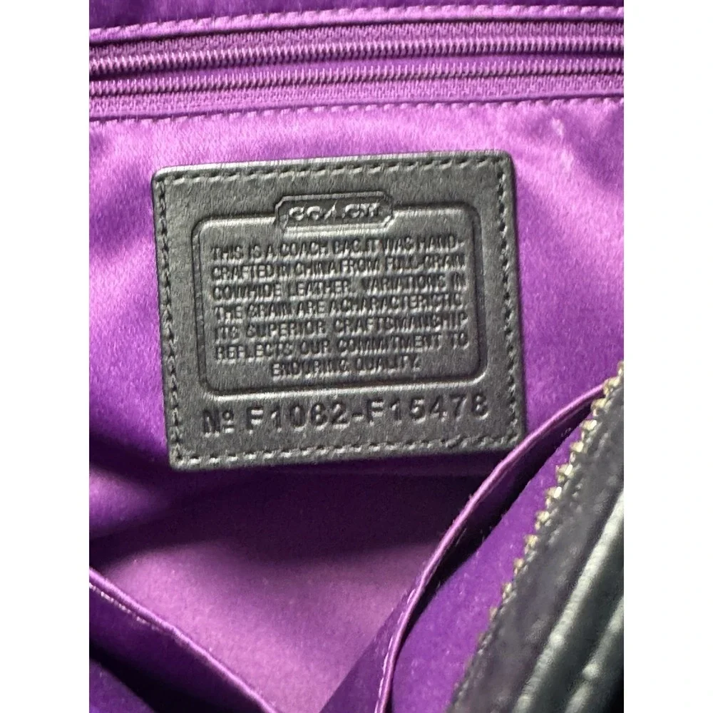 Coach F1082 Black Leather Hobo Bag with Scarf Purple Lining Zoe Vintage Y2K
